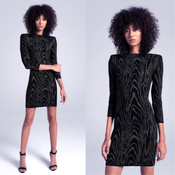 ALC Dresses & Skirts - NWT! ALC 6 Metallic SILVER ZIGGY Dress $395 Bodycon Stretch Black Long Sleeve M